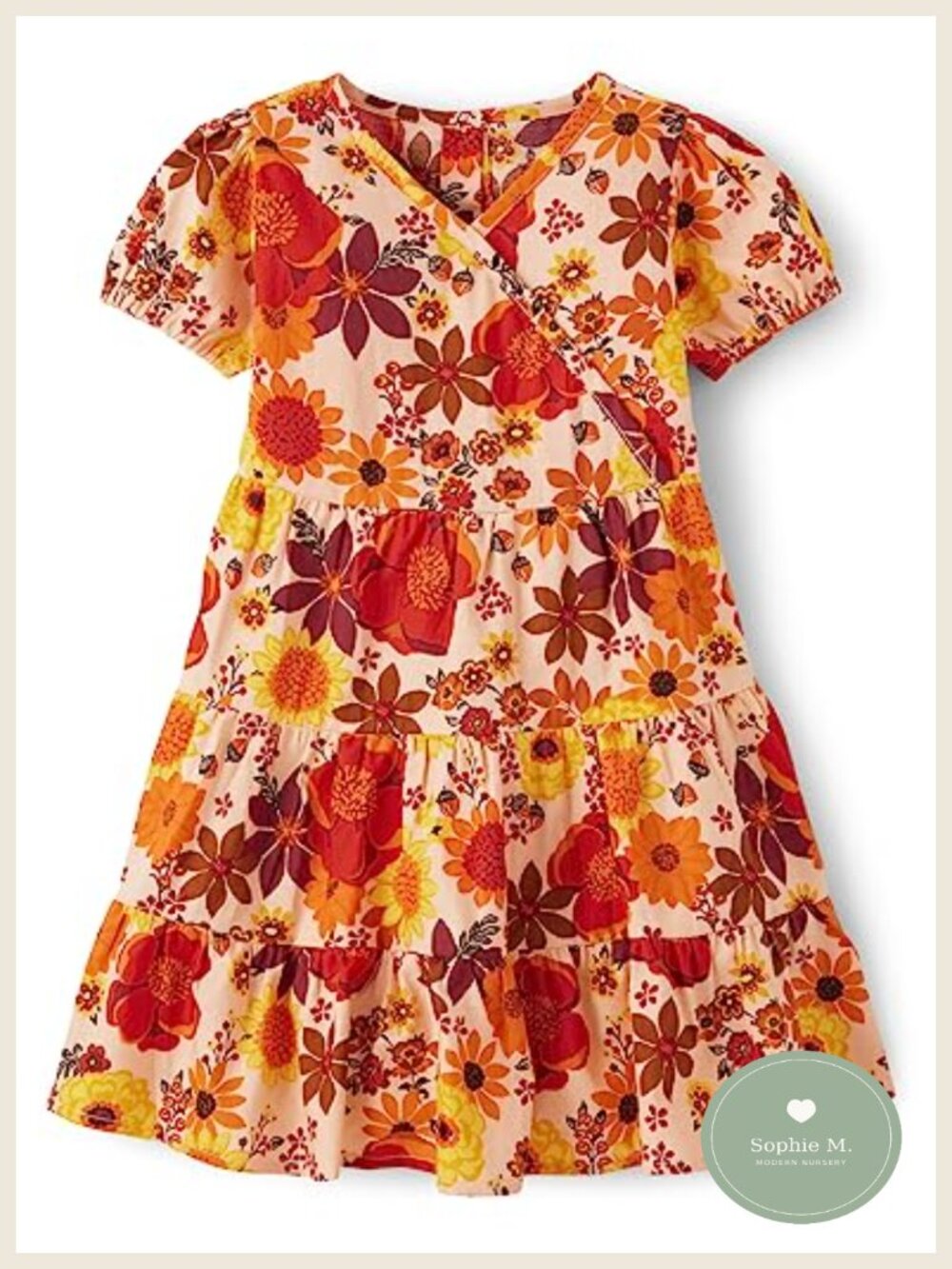 Girls Tiered Floral Dress 100% Cotton Flannel Short Sleeve